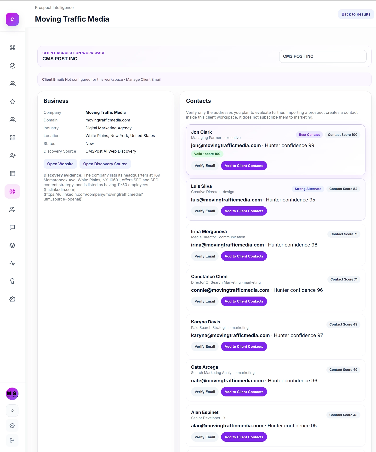 CMSPost Prospect Intelligence prospect discovery, qualification, campaign, outreach, and opportunity process