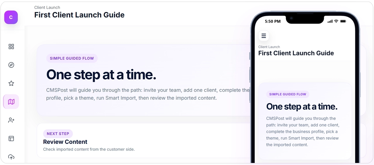 CMSPost agency dashboard and client management workspace