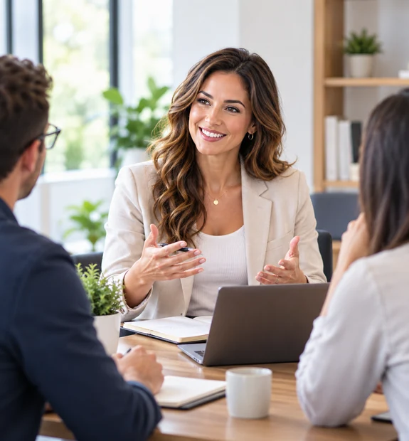 Business coach guiding clients during a professional consultation