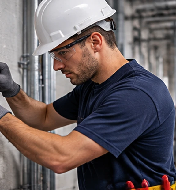 Electrician servicing an electrical control panel