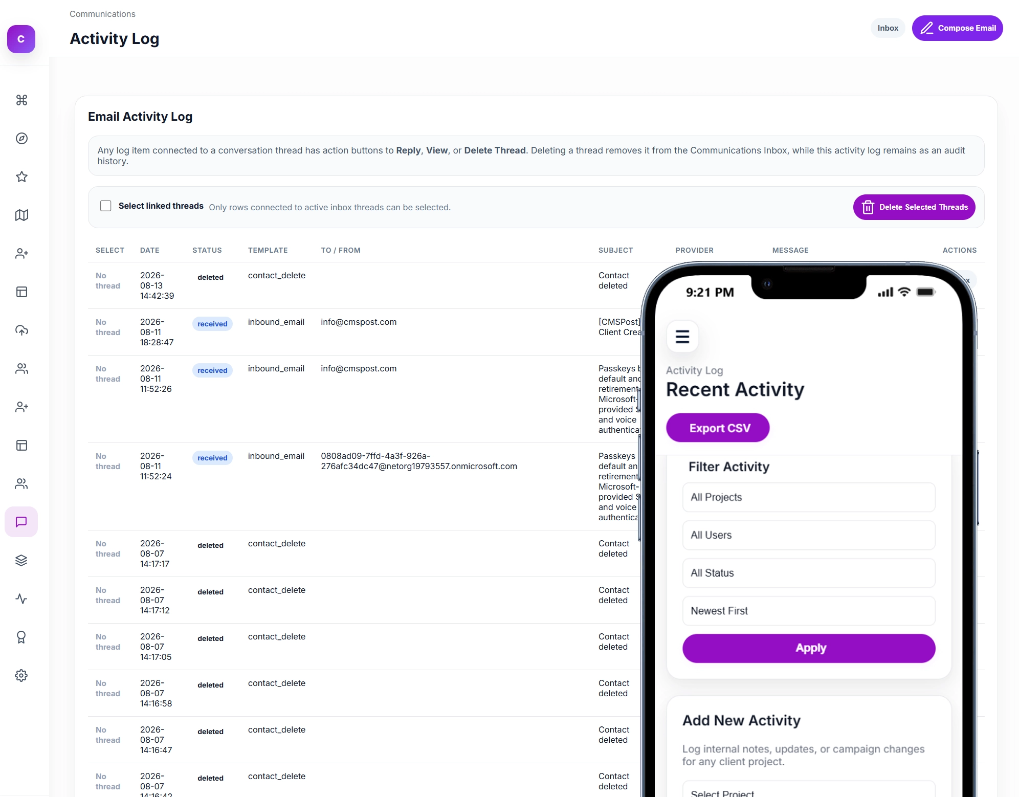CMSPost customer communications workflow from lead capture through follow-up and retention